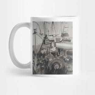 Boatyard, sketch of the boatyard, Uphill, North Somerset Mug